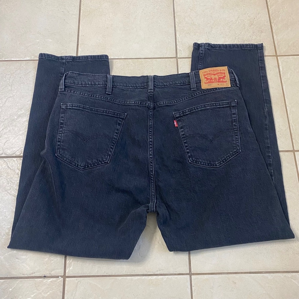 Levi Strauss Mens 505‎ Regular Fit Straight Leg Jeans Black Size 40x30 - Picture 7 of 9